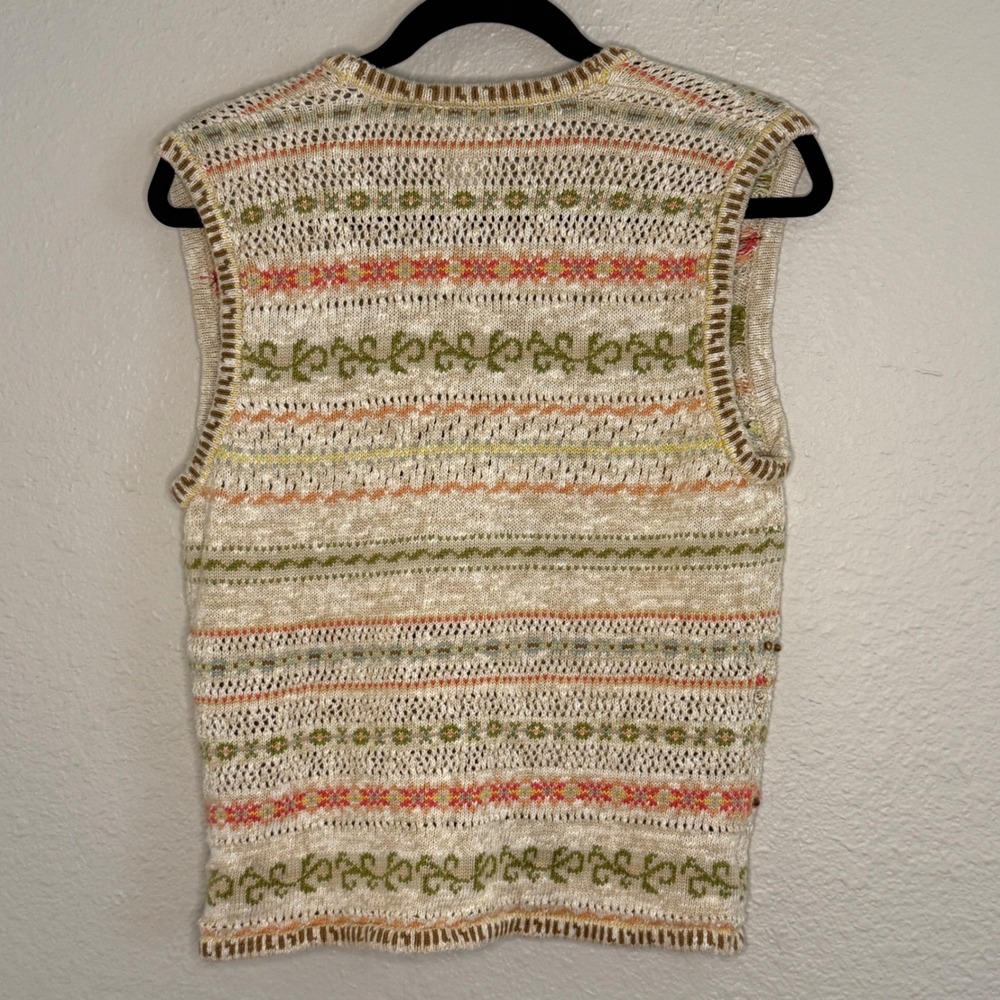 Vintage 90s Cottage Granola Floral Hand Beaded Embroidered Knit Sweater Medium - Picture 2 of 8